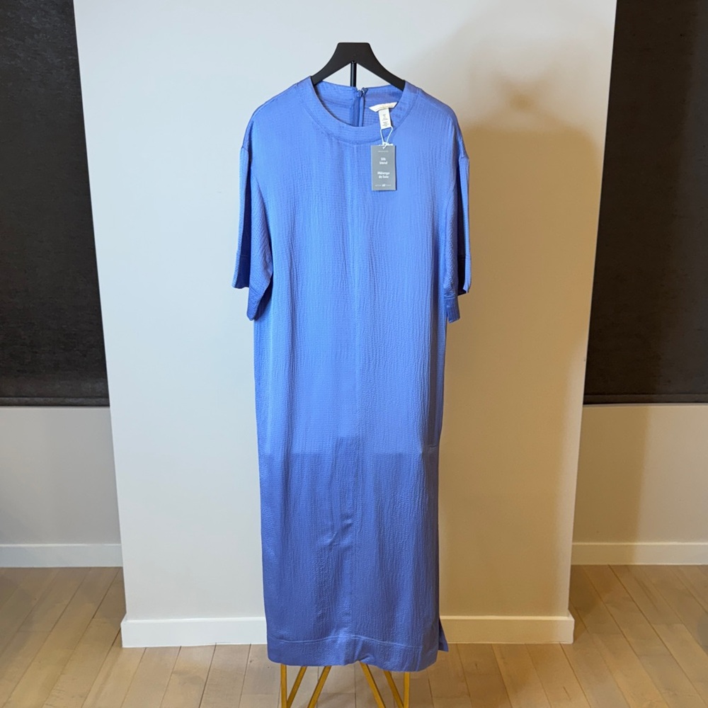 H&M Silk Blend Textured Dress in Blue